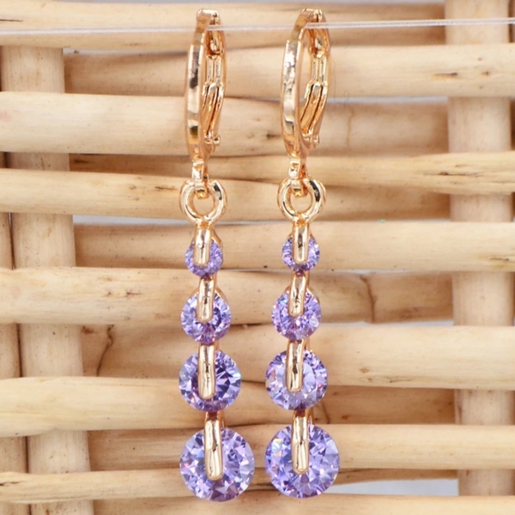 🎀18k Royal Round Amathyst Gemstone Drop Earrings - Picture 5 of 5